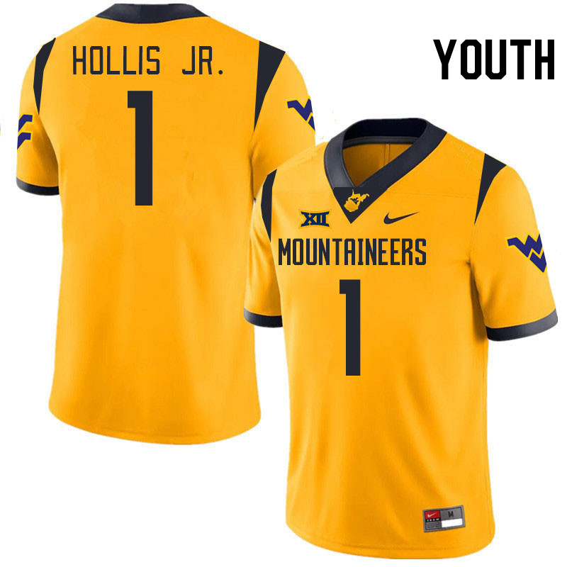 Youth #1 Garnett Hollis Jr. West Virginia Mountaineers College 2024 New Uniforms Football Jerseys St